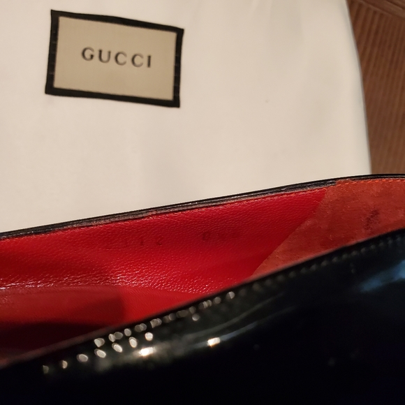 Gucci | Gold Monogram | Black Patent Wedge - Picture 7 of 9